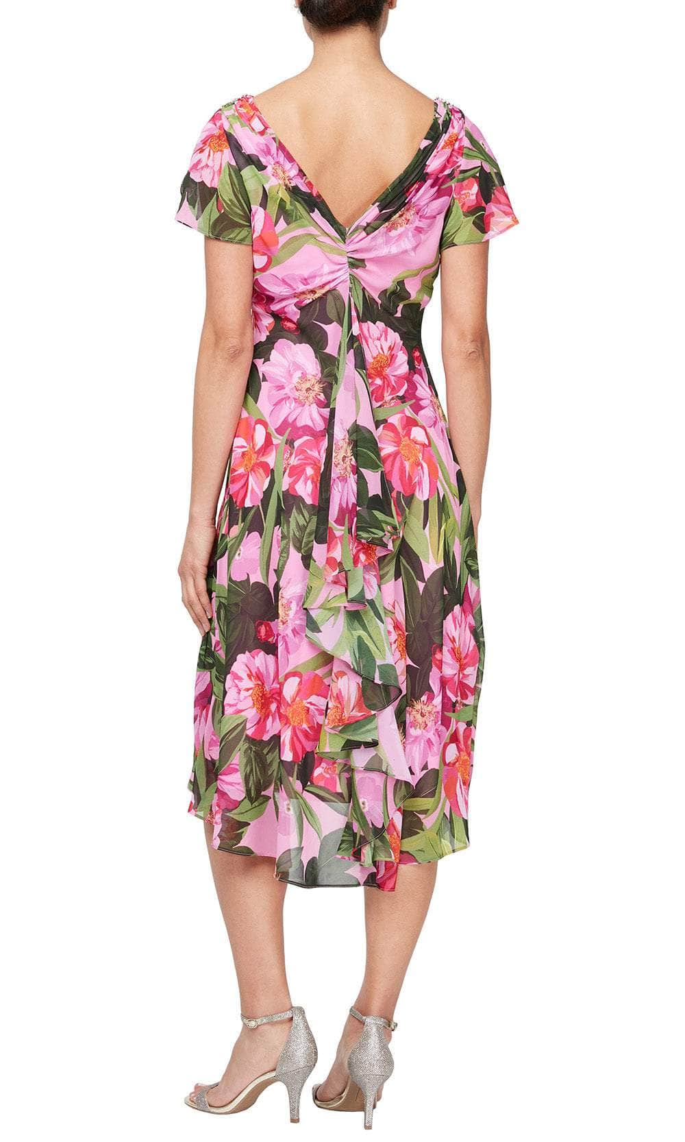 S.L. Fashions 9171950 - Short Sleeve Floral Dress Wedding Guest