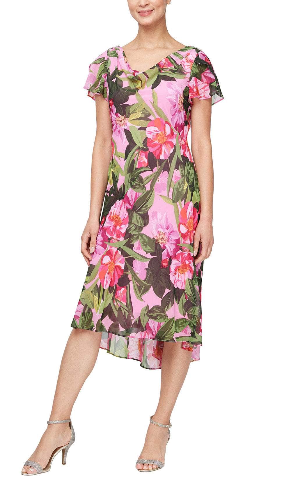 S.L. Fashions 9171950 - Short Sleeve Floral Dress Wedding Guest 4 / Pink Multi