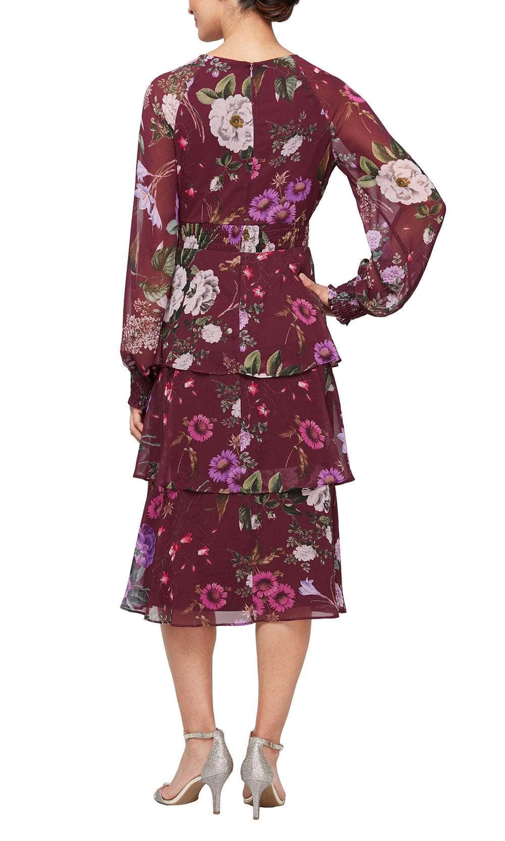 S.L. Fashions 9171970 - Bishop Sleeve Floral Dress Wedding Guest