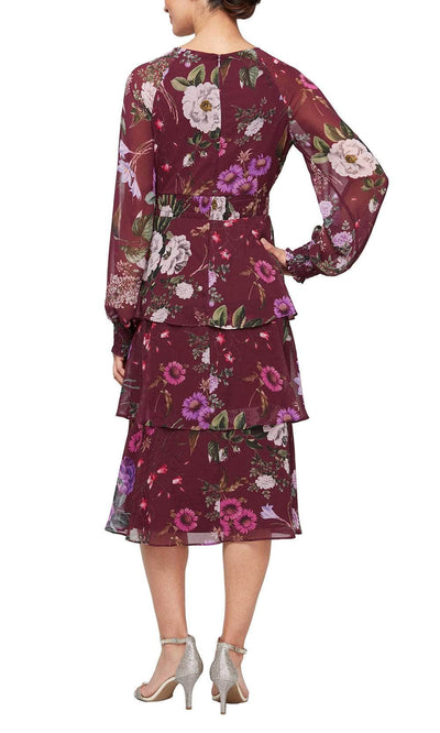 S.L. Fashions 9171970 - Bishop Sleeve Floral Dress Wedding Guest