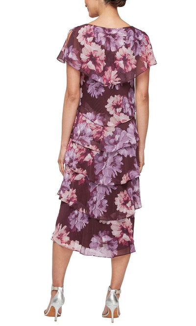 S.L. Fashions 9171975 - Tea Length Floral Dress Semi Formal