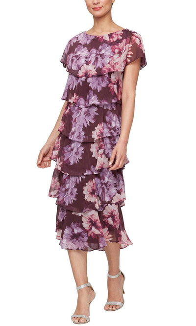 S.L. Fashions 9171975 - Tea Length Floral Dress Semi Formal 4 / Multi