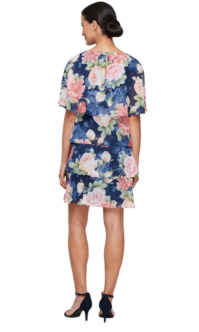 S.L. Fashions 9172105 - V-Neck Floral Print Cocktail Dress Wedding Guest