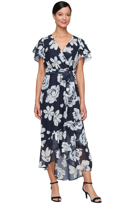 S.L. Fashions 9172111 - V-Neck Flutter Sleeve Floral Dress Wedding Guest