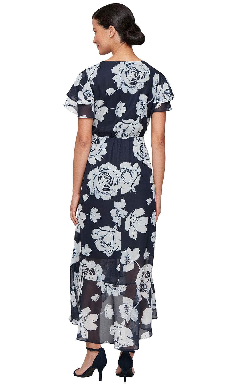 S.L. Fashions 9172111 - V-Neck Flutter Sleeve Floral Dress Wedding Guest