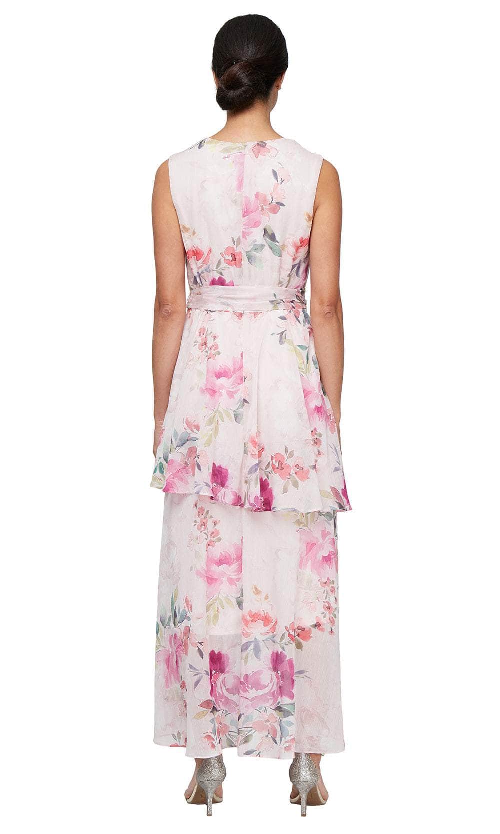 S.L. Fashions 9172134 - Floral Print V-Neck Chiffon Dress Wedding Guest