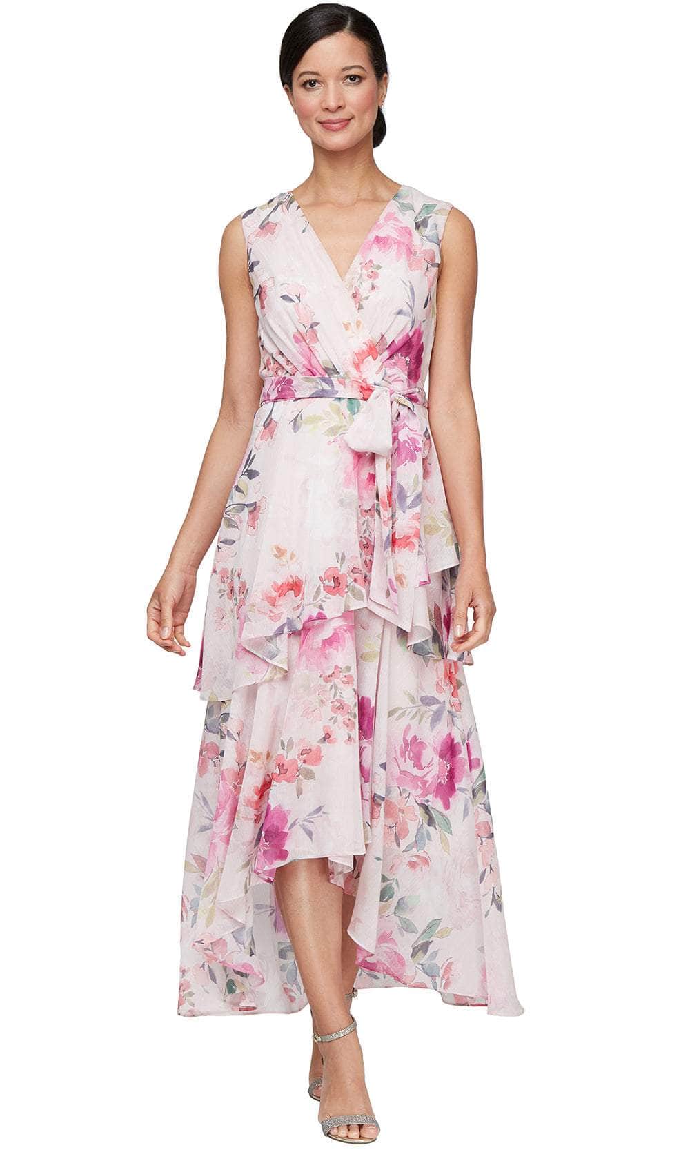 S.L. Fashions 9172134 - Floral Print V-Neck Chiffon Dress Wedding Guest