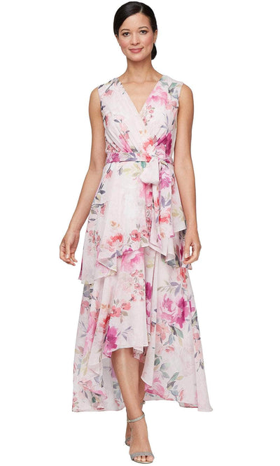 S.L. Fashions 9172134 - Floral Print V-Neck Chiffon Dress Wedding Guest