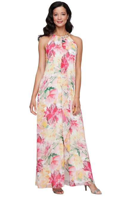 S.L. Fashions 9172135 - Floral A-line Gown with Beaded Collar Evening Dresses