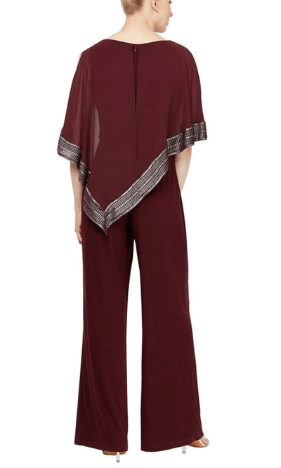 SLNY 9177331 - Cape Overlay Jumpsuit Formal Pantsuit