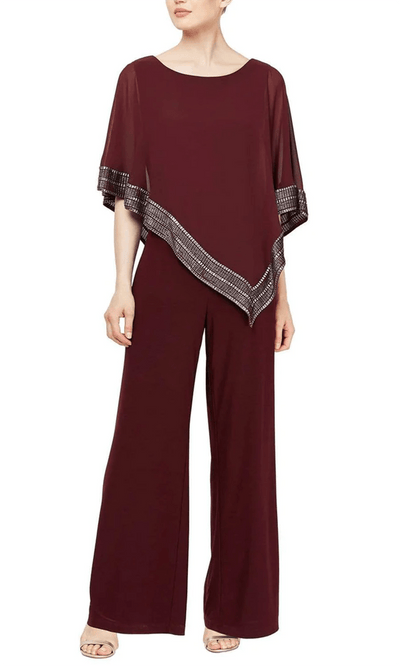 SLNY 9177331 - Cape Overlay Jumpsuit Formal Pantsuit 4 / Fig