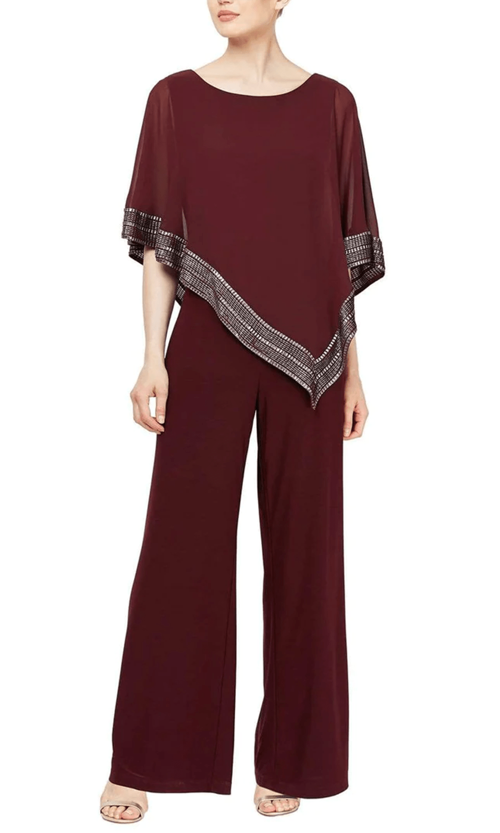 S.L. Fashions 9177331 - Cape Overlay Jumpsuit Formal Pantsuit 4 / Fig