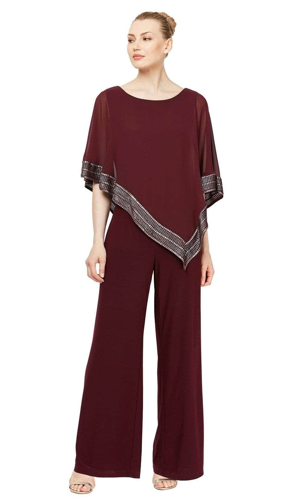 S.L. Fashions - 9177331 Sheer Scoop Neck Jumpsuit CCSALE 12 / Fig
