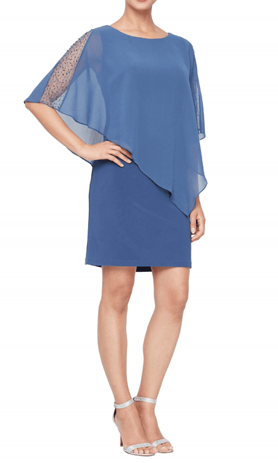 S.L. Fashions 9177437 - Beaded Cape Chiffon Dress Semi Formal
