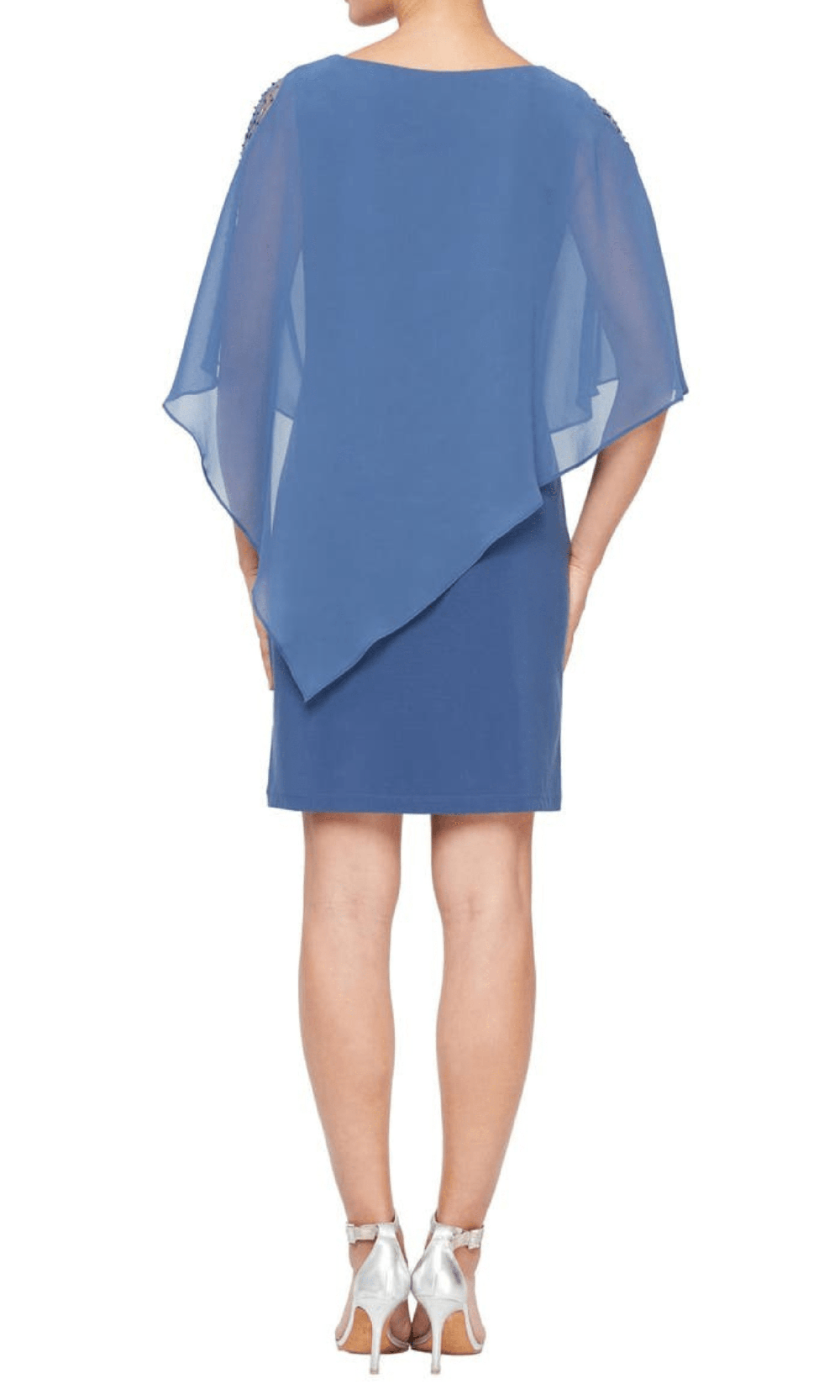 S.L. Fashions 9177437 - Beaded Cape Chiffon Dress Semi Formal