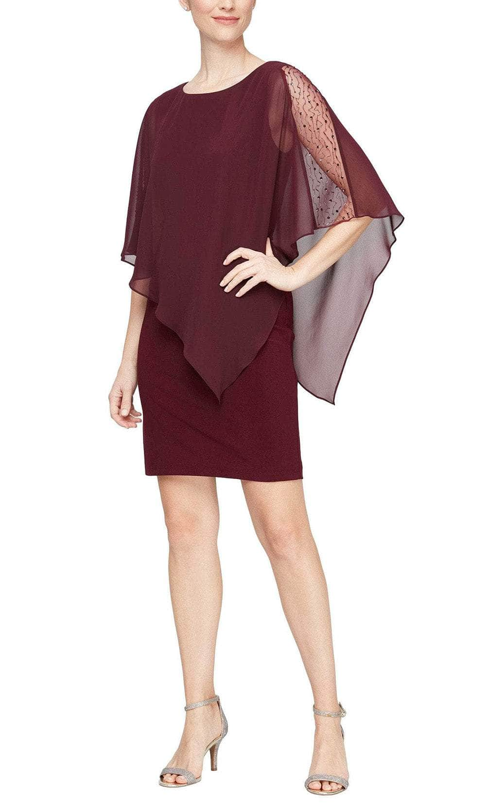 SLNY 9177437 - Beaded Cape Chiffon Dress Semi Formal 4 / Fig