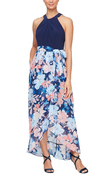 S.L. Fashions 9177523 - Floral A-Line Long Dress Bridesmaid Dresses 4 / Navy Multi