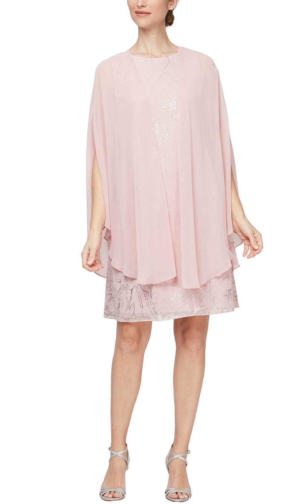 S.L. Fashions 9179143 - Embellished Sheath Dress with Cape Wedding Guest 4 / Faded Rose