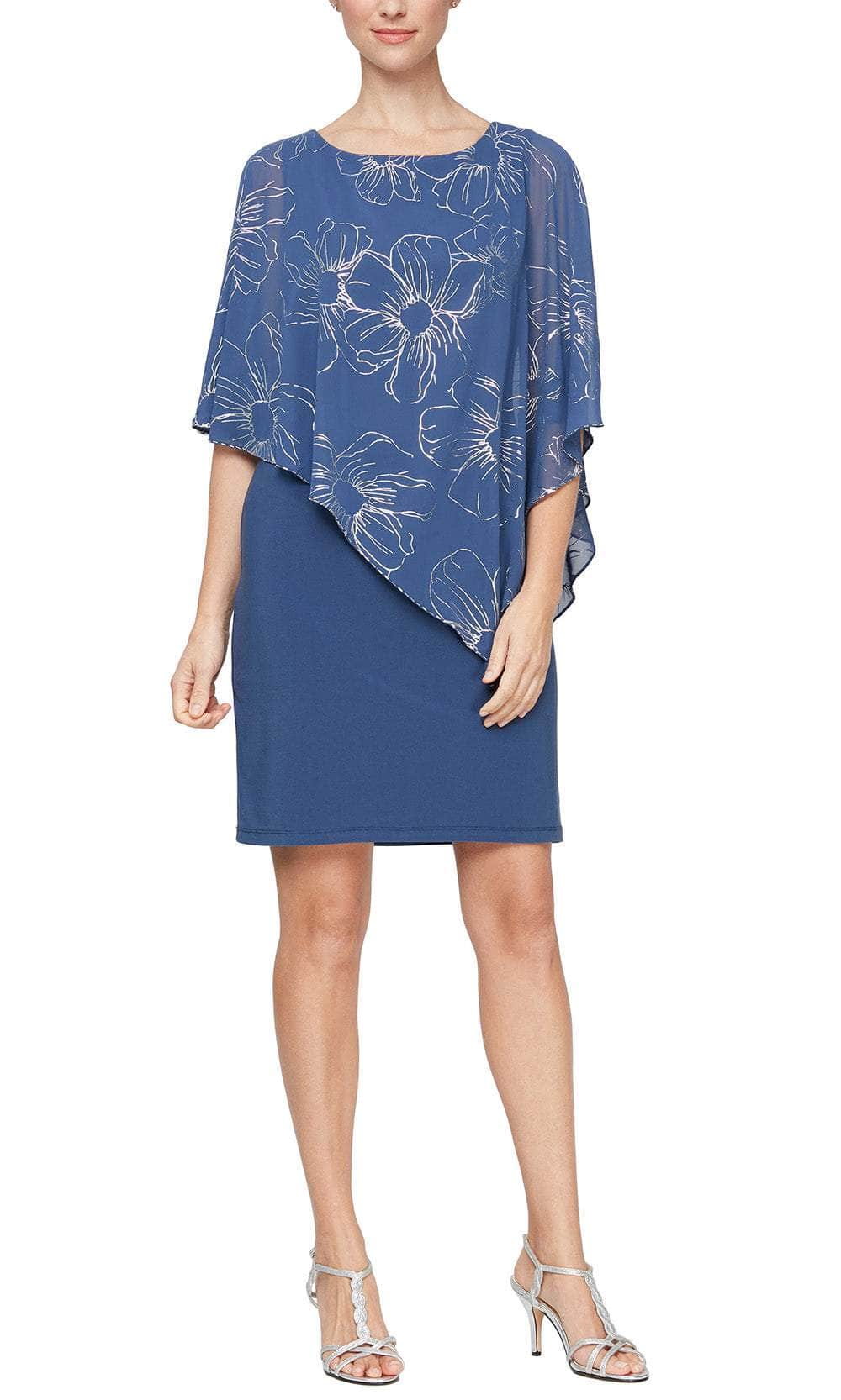 S.L. Fashions 9179146 - Floral Capelet Sheath Dress Semi Formal 4 / Wedgewood