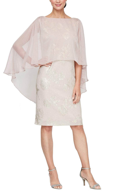 S.L. Fashions 9179479 - Bateau Printed Formal Dress Wedding Guest 2 /  Pale Blush