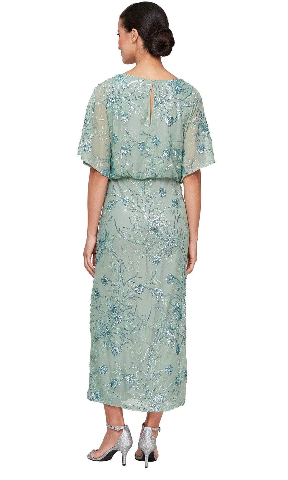S.L. Fashions Dresses 9196478 - Blouson Bodice Sequin Tea-Length Dress Wedding Guest