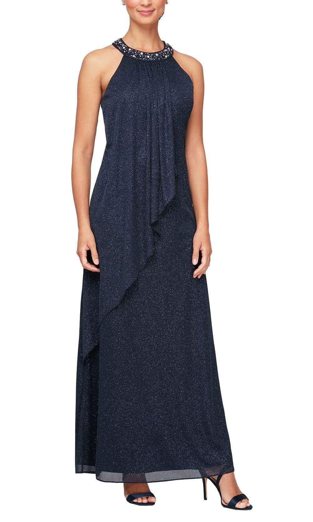 S.L. Fashions - 9233128SC Halter Neck Glittered Column Dress