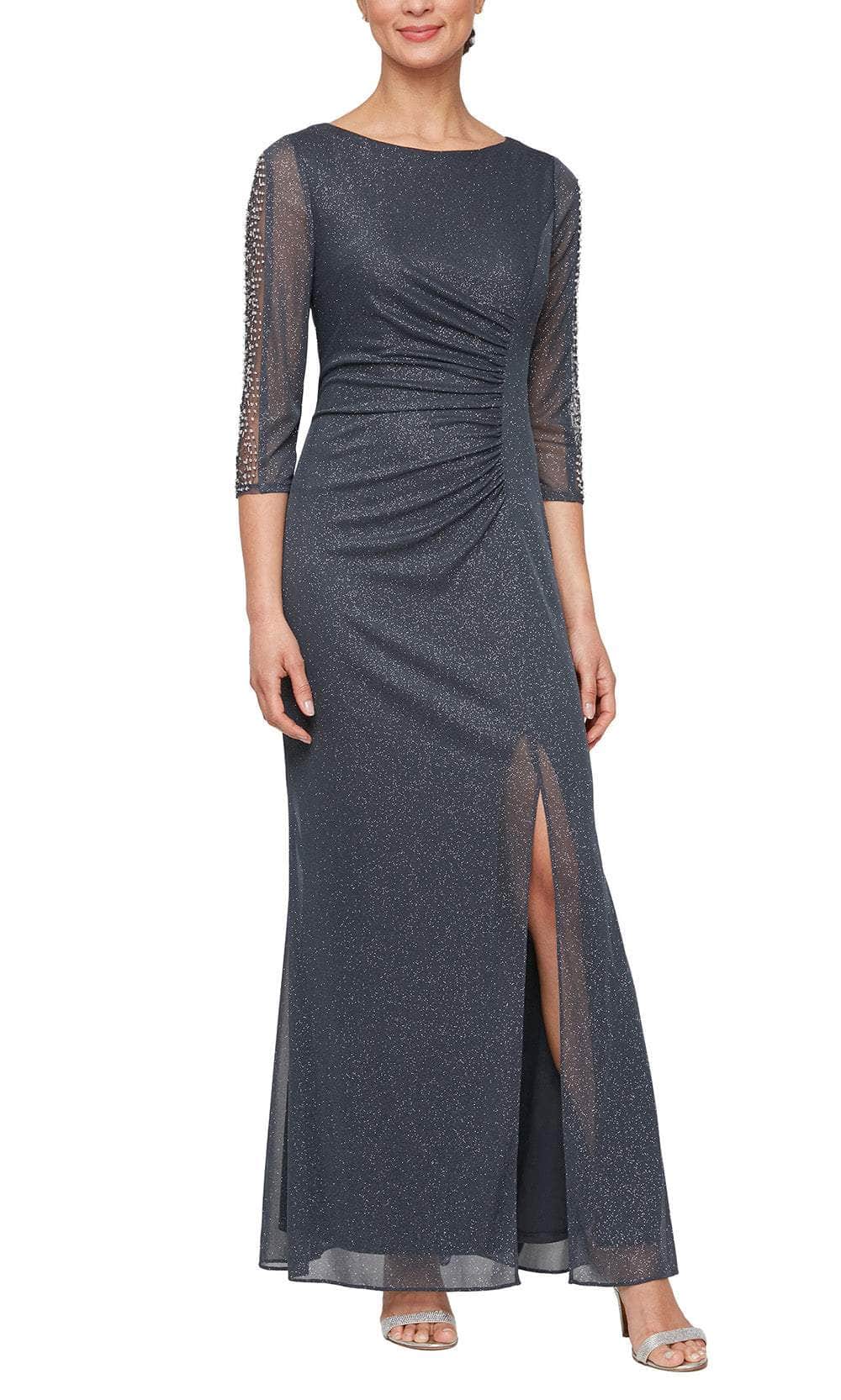 S.L. Fashions 9233251 - Glitter Detailed Evening Gown Mother of the Bride Dresses 6P / Smoke