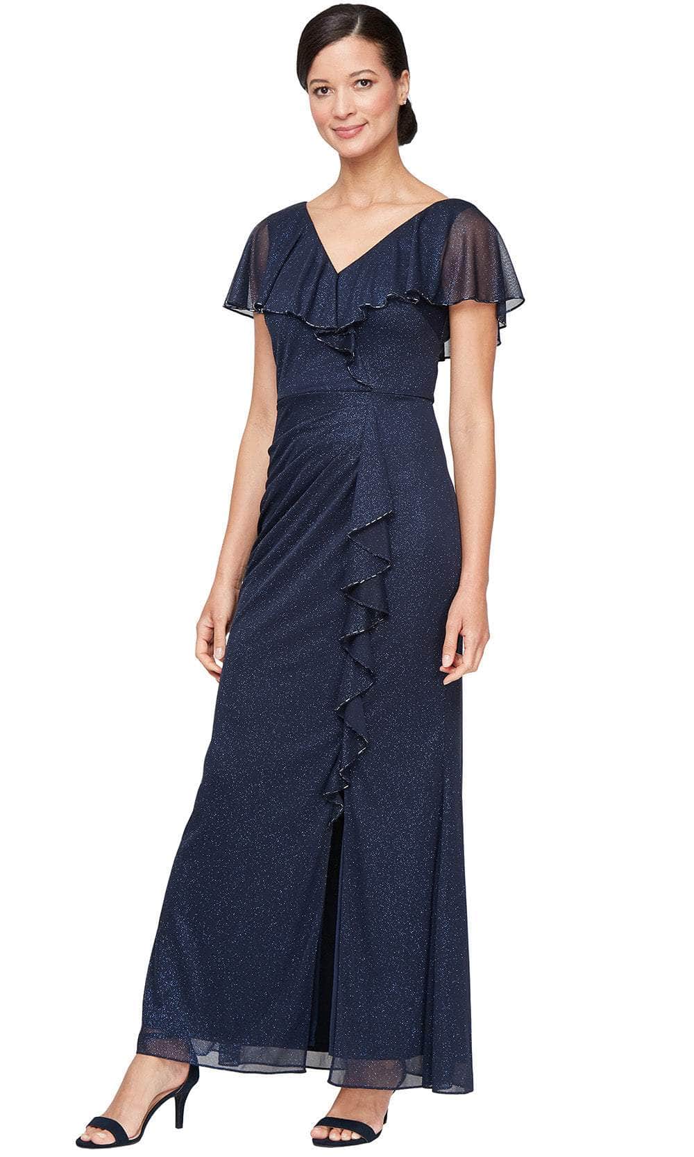 SLNY 9233254 - V-Neck Capelet Gown with Ruffle Details Mother of the Bride Dresses