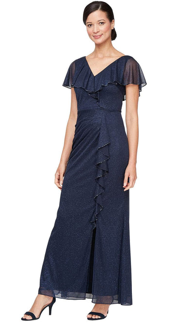 SLNY 9233254 - V-Neck Capelet Gown with Ruffle Details Mother of the Bride Dresses