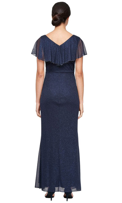SLNY 9233254 - V-Neck Capelet Gown with Ruffle Details Mother of the Bride Dresses