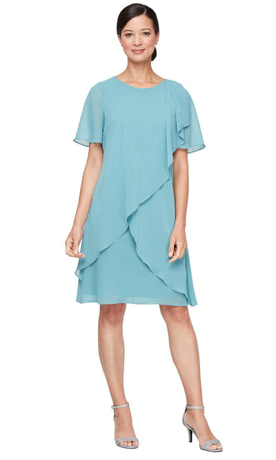 S.L. Fashions 9270737 - Short Sleeve Chiffon Dress with Beaded Trim Wedding Guest