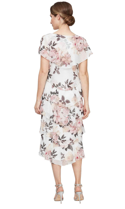S.L. Fashions 9271803 - Floral A-line Dress with Capelet Sleeves Wedding Guest