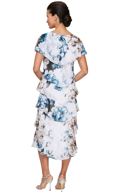 S.L. Fashions 9271936 - Floral Print Tiered Evening Dress Wedding Guest