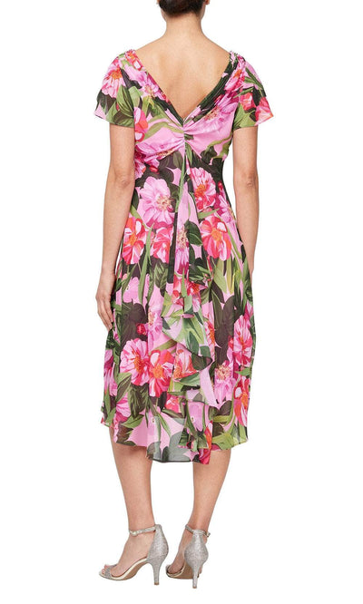 S.L. Fashions 9271950 - Tea Length Floral Dress Wedding Guest