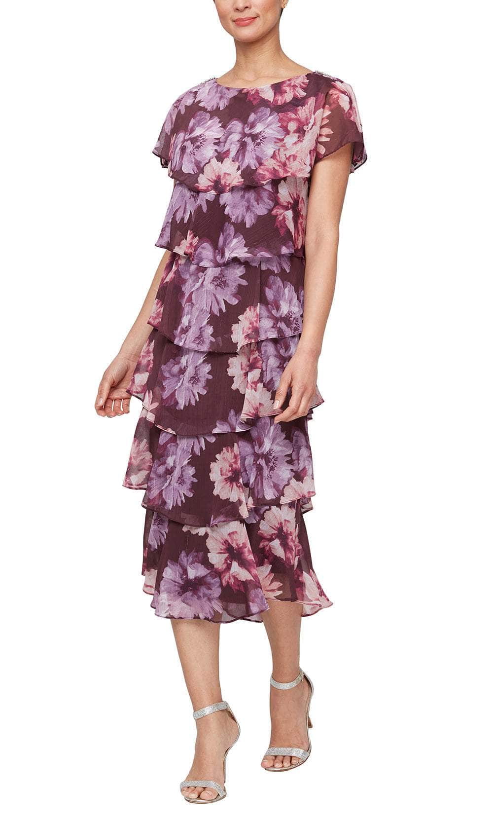 S.L. Fashions 9271975 - Tiered A-Line Dress Wedding Guest 6P / Multi