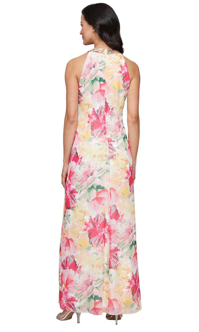 SLNY 9272135 - Floral Halter A-Line Gown with Slit Evening Dresses