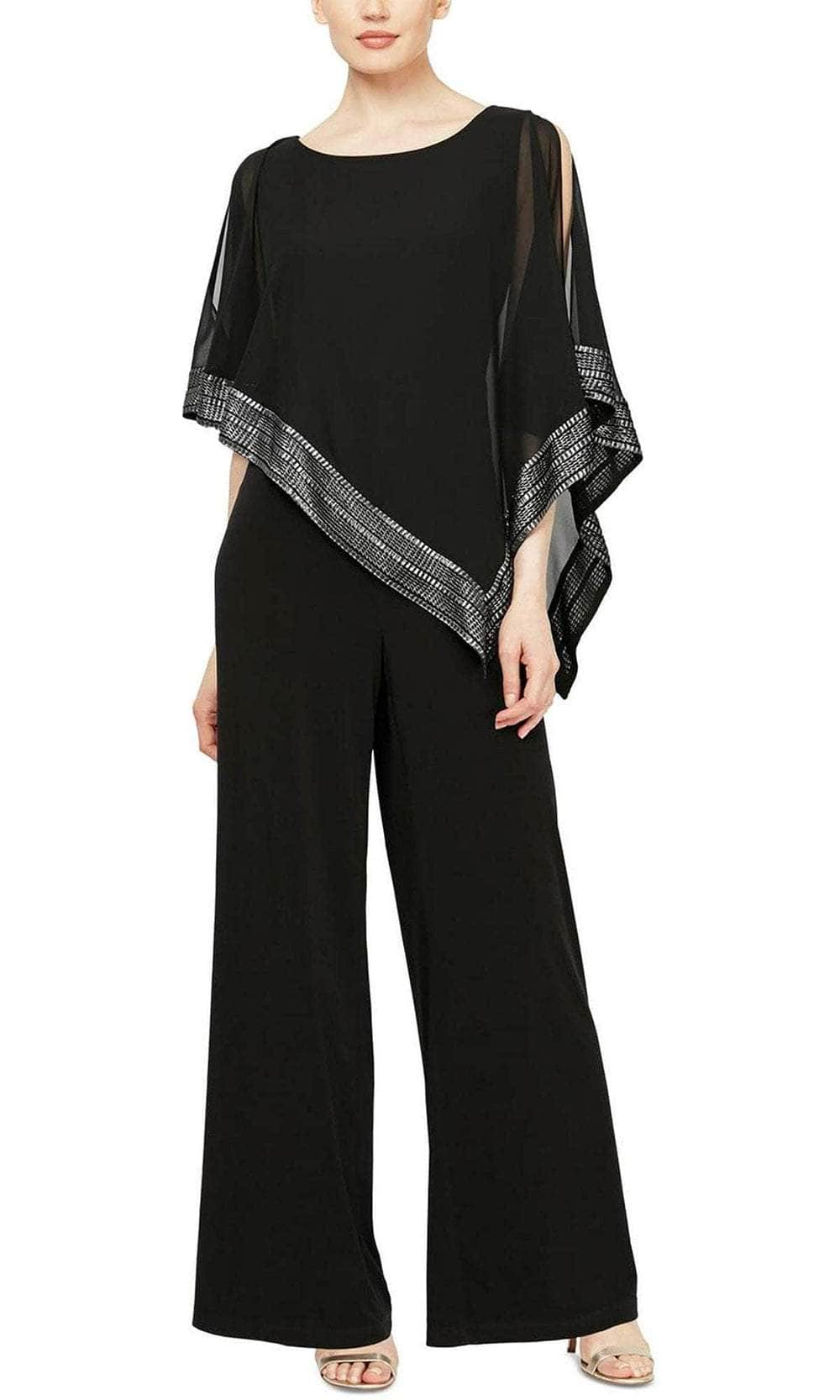 S.L. Fashions 9277331 - Chiffon Capelet Jumpsuit Formal Pantsuit 4P / Black