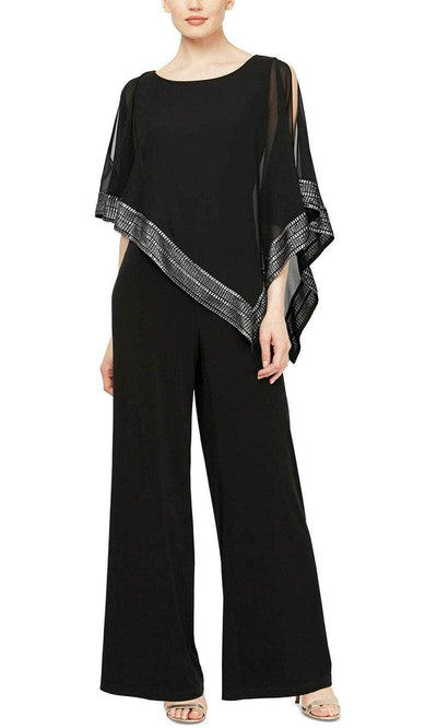 S.L. Fashions 9277331 - Chiffon Capelet Jumpsuit Formal Pantsuit 4P / Black