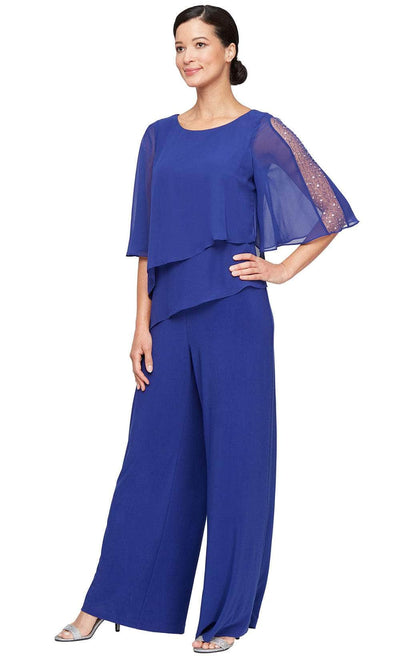 SLNY 9277537 - Chiffon Scoop Neck Wide Leg Jumpsuit Formal Pantsuits