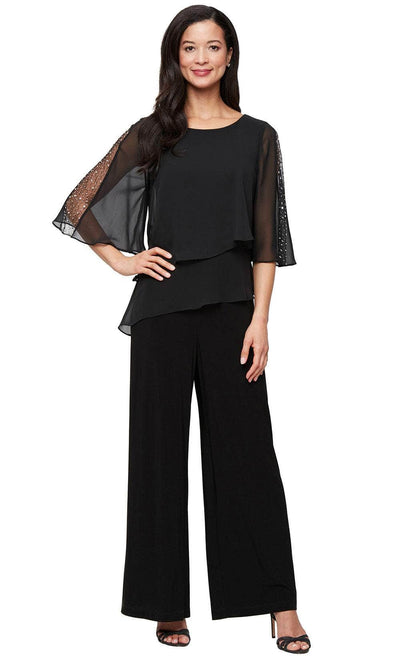 SLNY 9277537 - Chiffon Scoop Neck Wide Leg Jumpsuit Formal Pantsuits