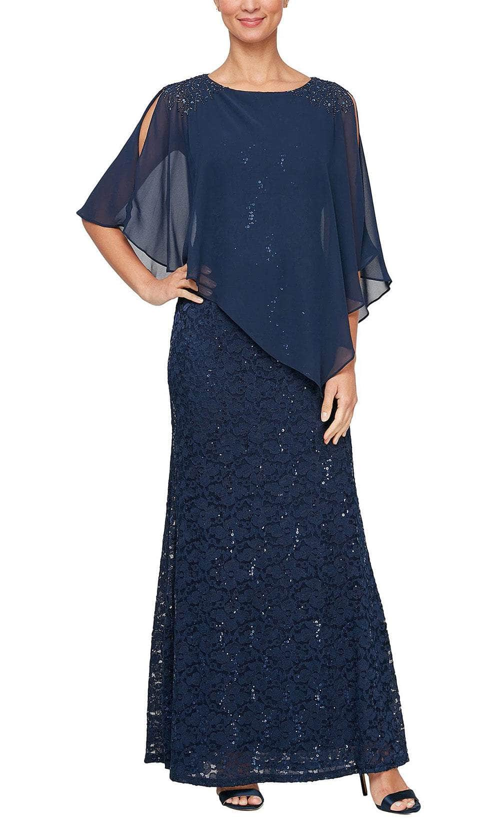 SLNY 9413121 - Sequin Capelet Evening Dress Mother of the Bride Dresses