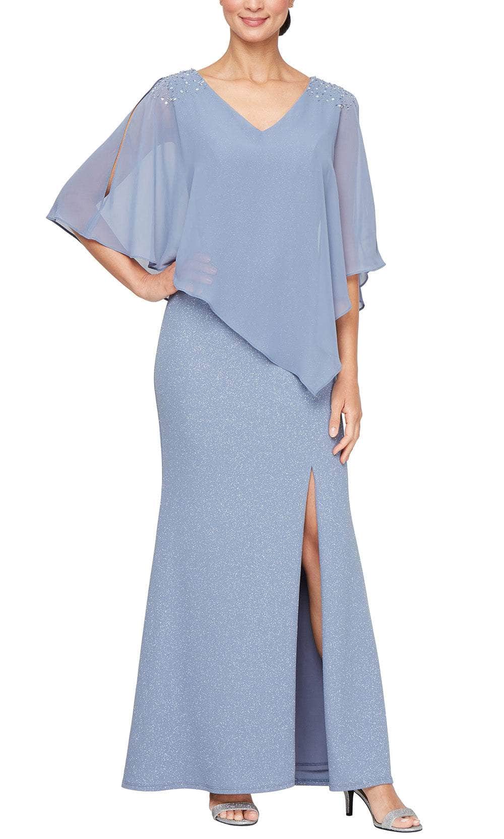 S.L. Fashions 9427277 - Split Sleeved Sheath Formal Dress Mother of the Bride Dresses 14W /  Periwinkle