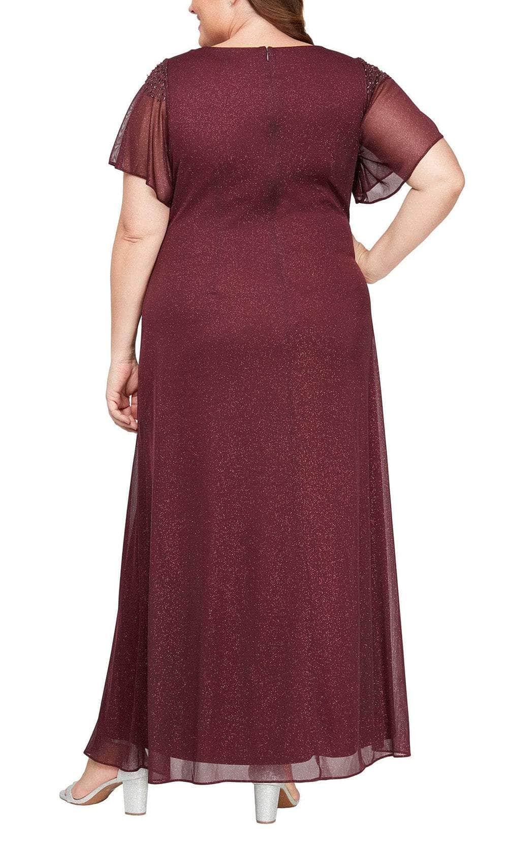 SLNY 9433233 - Ruched Glitter Evening Dress 22W / Fig SLNY 9433233 - Ruched Glitter Evening Dress 22W / Fig