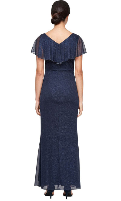 S.L. Fashions 9433254 - Beaded Trim Capelet Sheath Gown with Slit Mother of the Bride Dresses