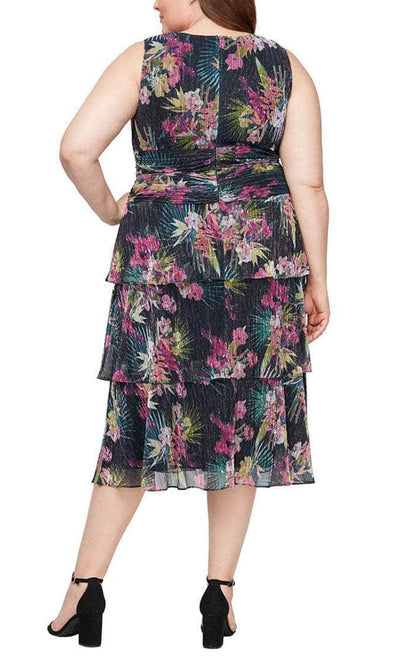 S.L. Fashions 9455220 - Floral Tiered Midi Dress Wedding Guest