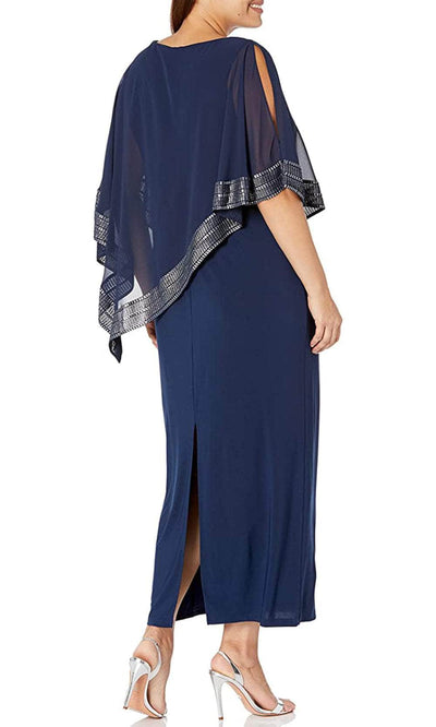 S.L. Fashions 9470329 - Foil Trimmed Cape Evening Dress Special Occasion Dress