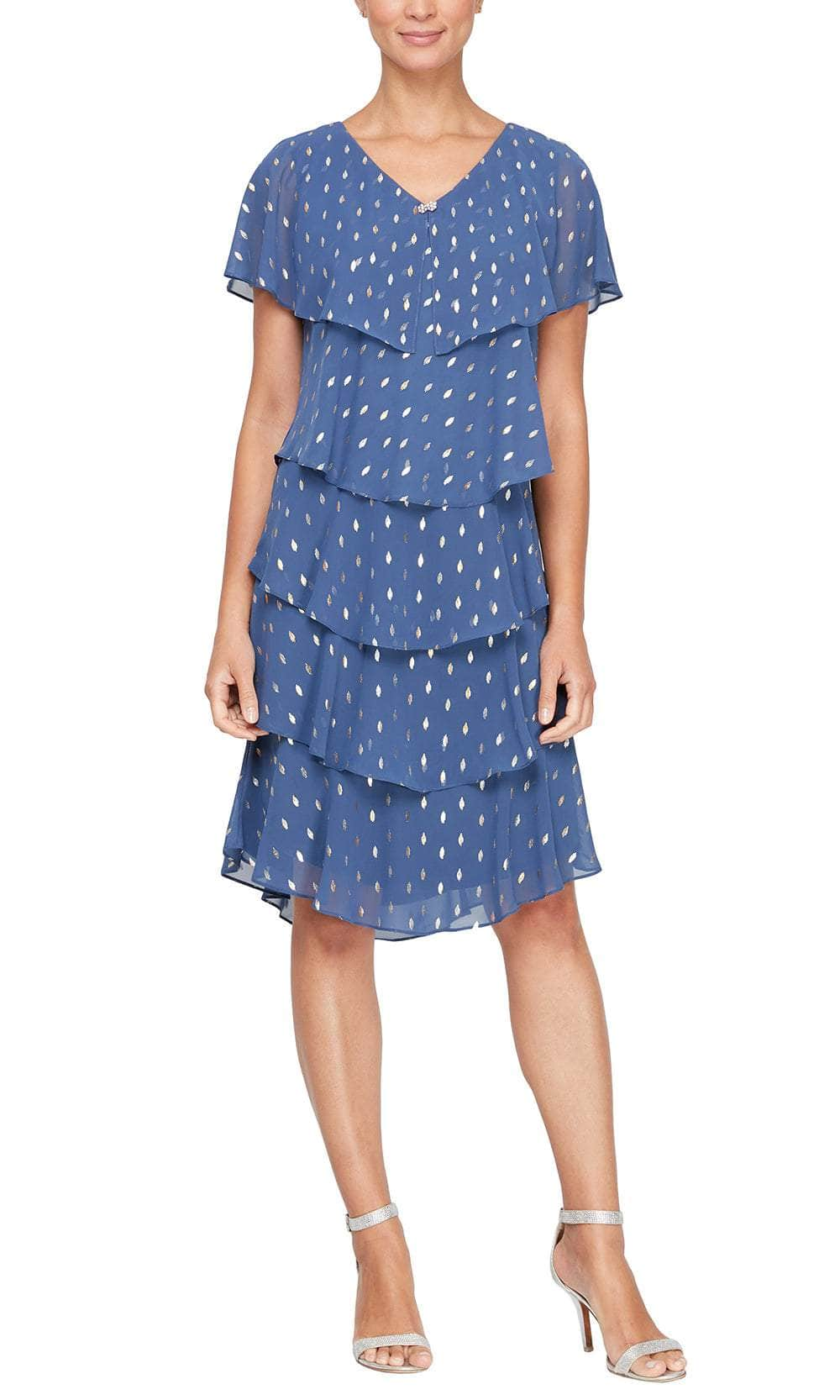 SLNY 9471507 - Short Sleeve Polka Dot Formal Dress Semi Formal 14W /  Wedgewood