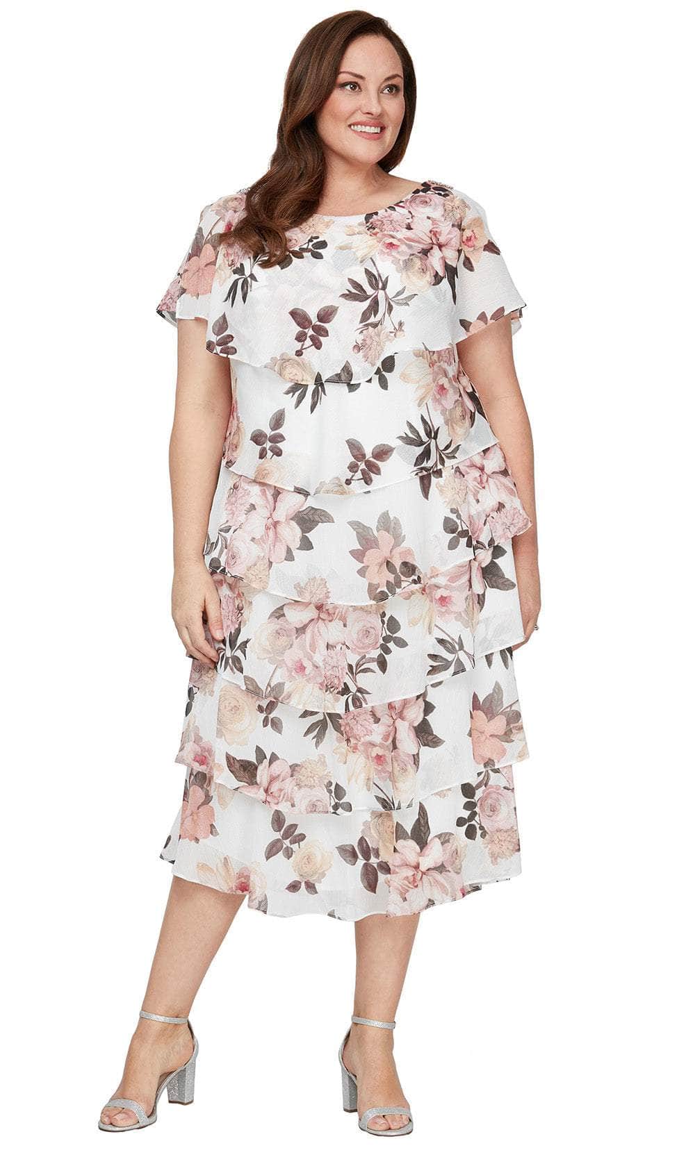 S.L. Fashions 9471803 - Scoop Neck Tiered Floral Dress Wedding Guest