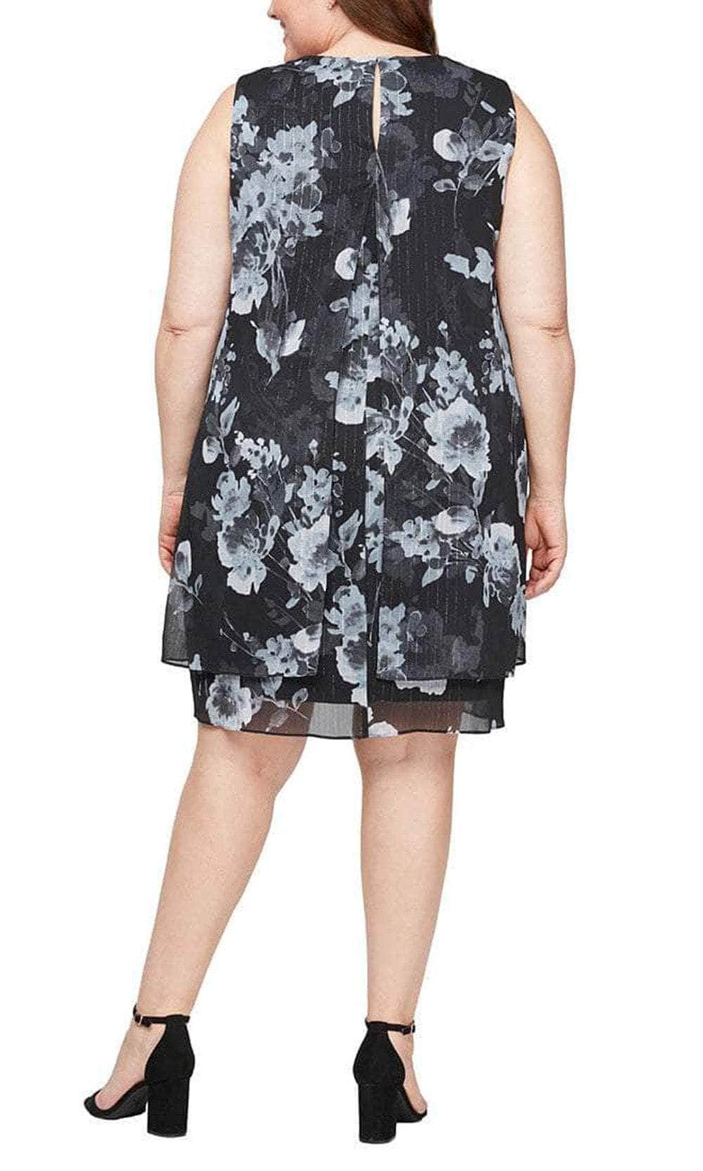 S.L. Fashions 9471927 - Cascade Detail Floral Plus Dress Wedding Guest