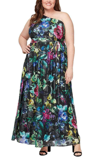 S.L. Fashions 9471928 - One Shoulder Floral Plus Dress Prom Dresses 14W / Black Multi